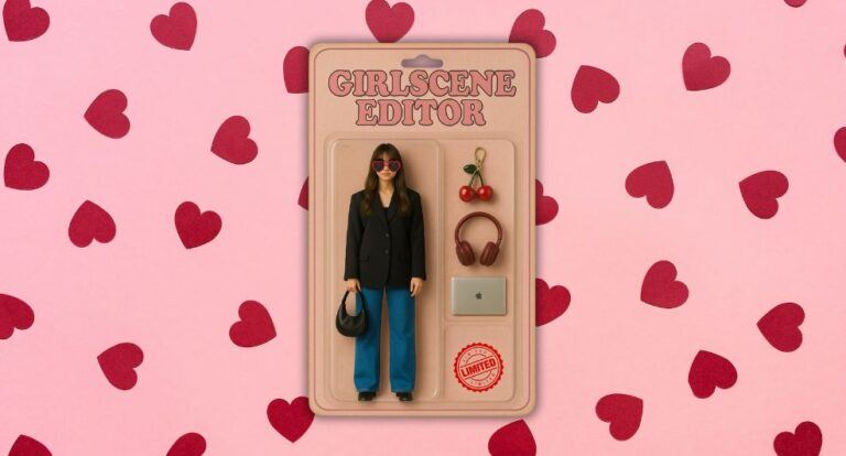 Een redacteur van Girlscene gemaakt als poppetje in een speelgoeddoos.