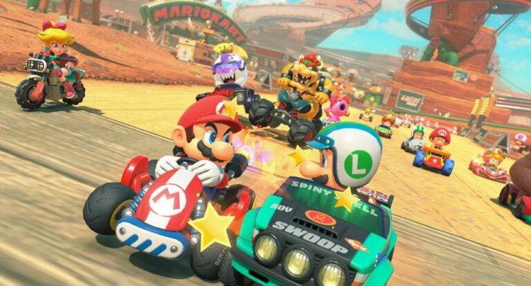 Screenshot uit nieuwe Mario Kart World spel.