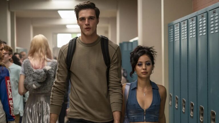 Nate en Maddy uit Euphoria lopen door de schoolgangen.