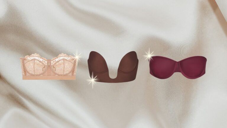 Drie verschillende strapless bh´s voor een satijnen achtergrond.