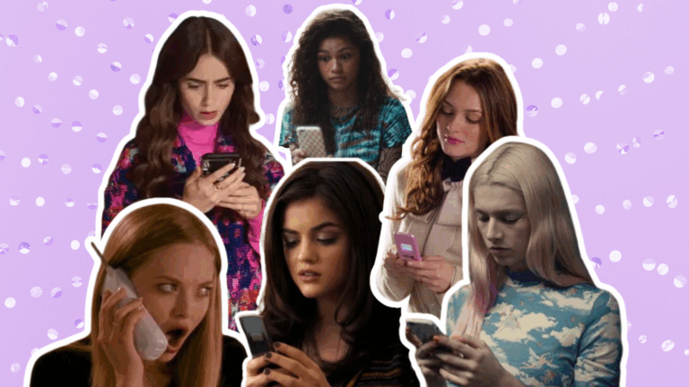 Vrouwen kijken verbaasd naar hun telefoon.