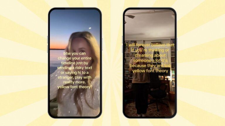 Twee TikToks met de yellow font theory.