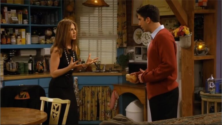 Ross en Rachel die ruzie maken.