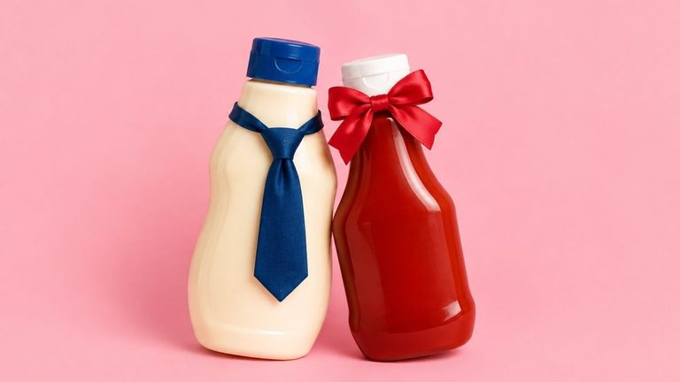 Fles mayonaise en ketchup.