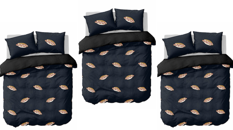 Met dit &lsquo;broodjes frikandellen dekbedovertrek&rsquo; ga jij naar bed &eacute;n word je wakker met jouw favo frituursnack