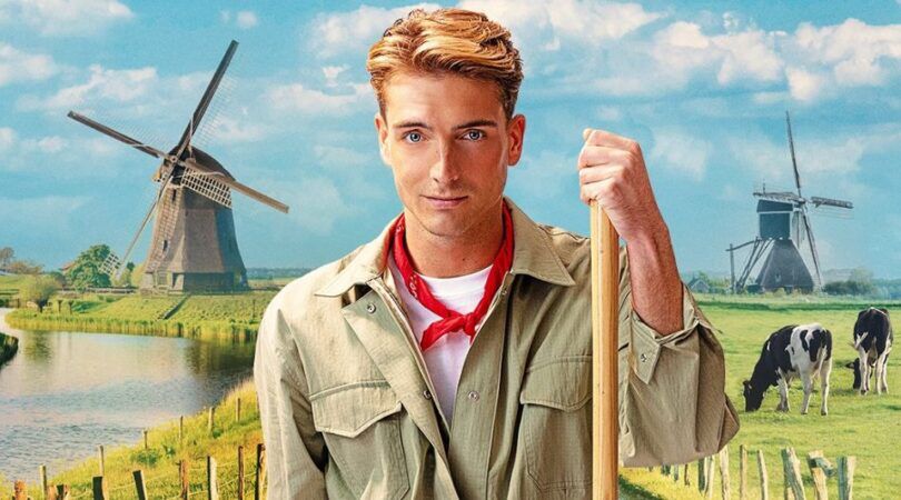 Robbert Rodenburg in een boerse outfit voor het nieuwe realityprogramma.