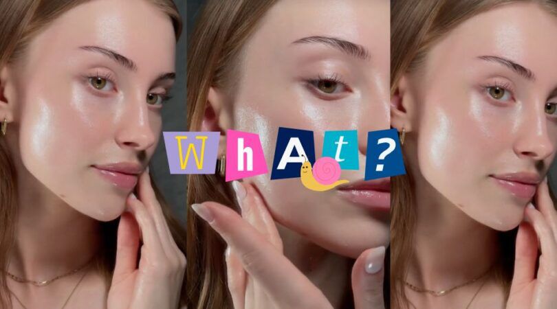 Een meisje met een gladde huid waar slakkenslijm op zit.