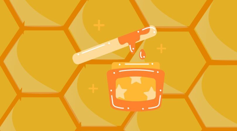 Een getekend waxpotje met een honinggraad op de achtergrond.