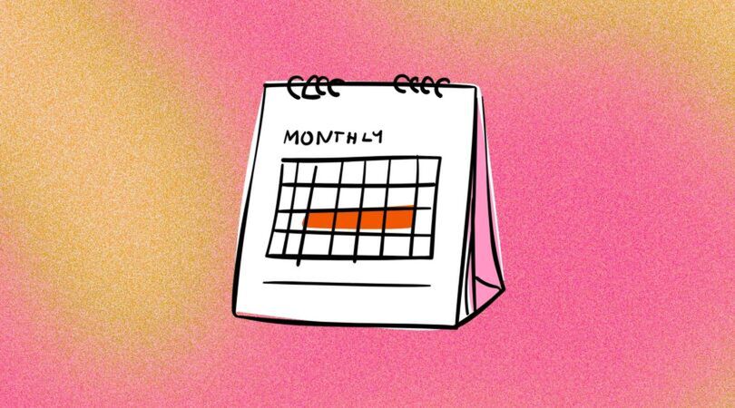 Illustratie van een kalender met de dagen dat iemand ongesteld is.