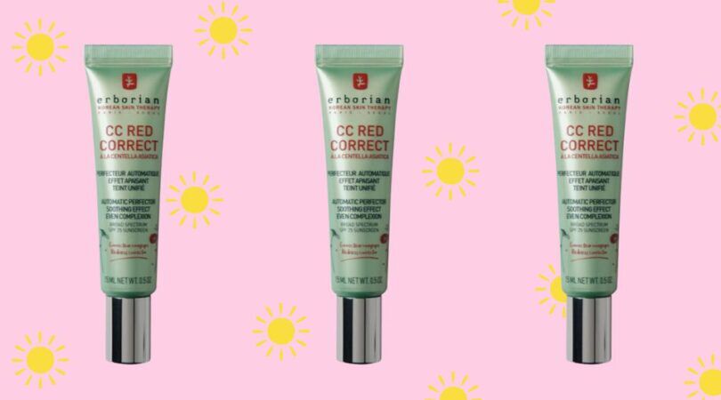 Drie Erborian producten naast elkaar op een roze achtergrond.