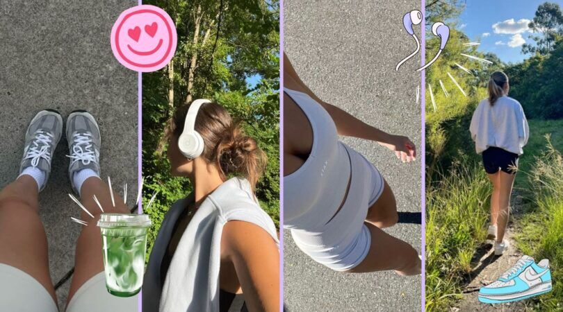 Collage van vier vrouwen die aan het wandelen zijn.