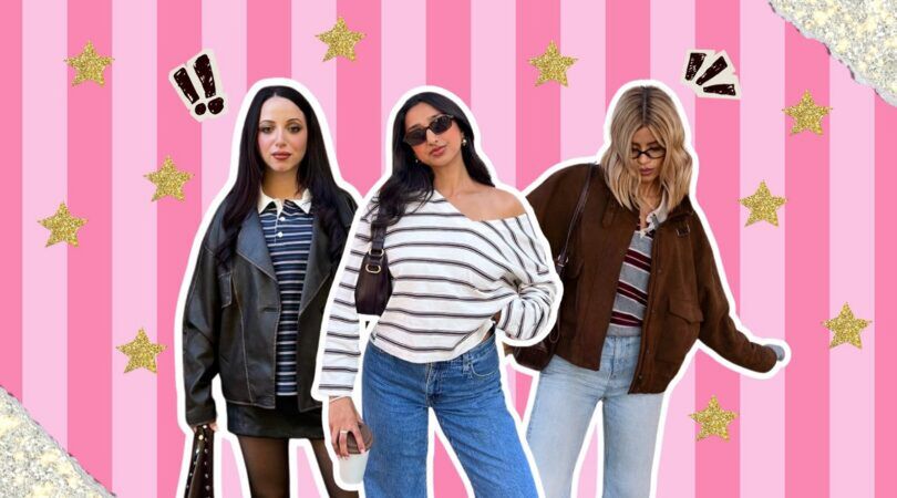 Een paar influencers poseren in hun gestreepte outfit voor een gestreepte achtergrond.