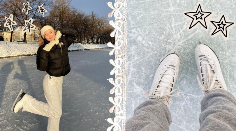 Collage van schaatser en schaatsen.