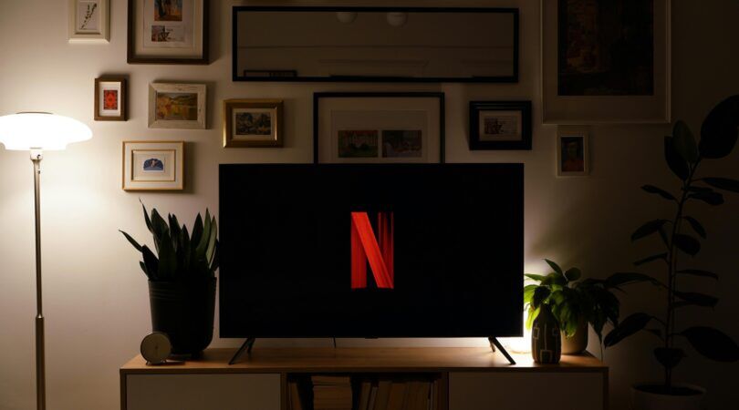 Netflix logo op televisie.