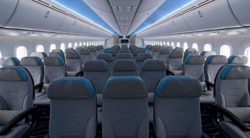 Zitstoelen in een vliegtuig.