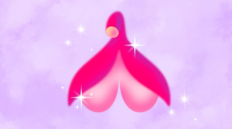 Tekening van een clitoris voor een gekleurde achtergrond.