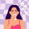 Illustratie van vrouw die niest in een zakdoek.