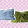 fluffy lichtblauw en groene kussens